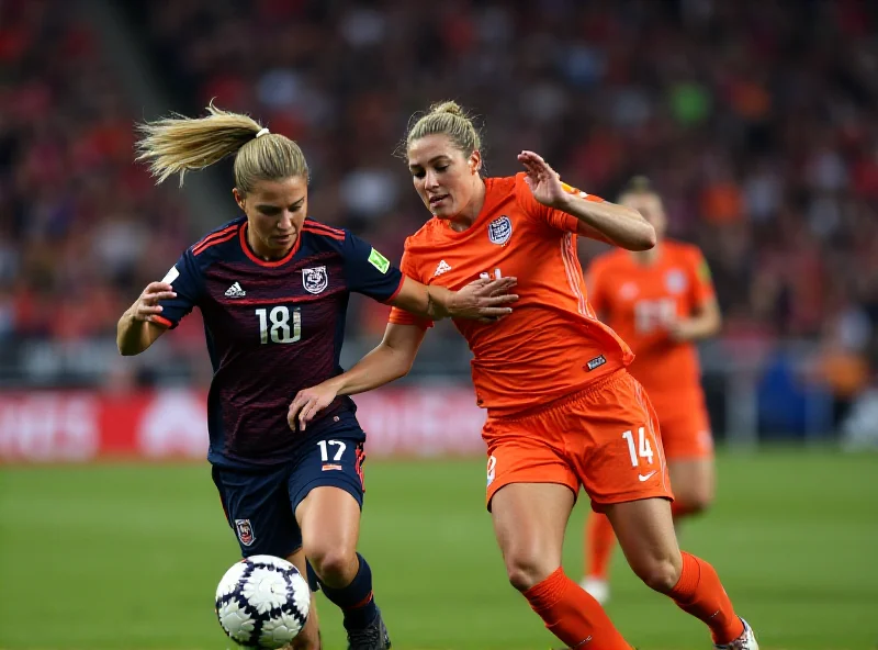 Action shot from the Scotland vs Netherlands Women's Nations League match, focusing on a player duel with the ball.