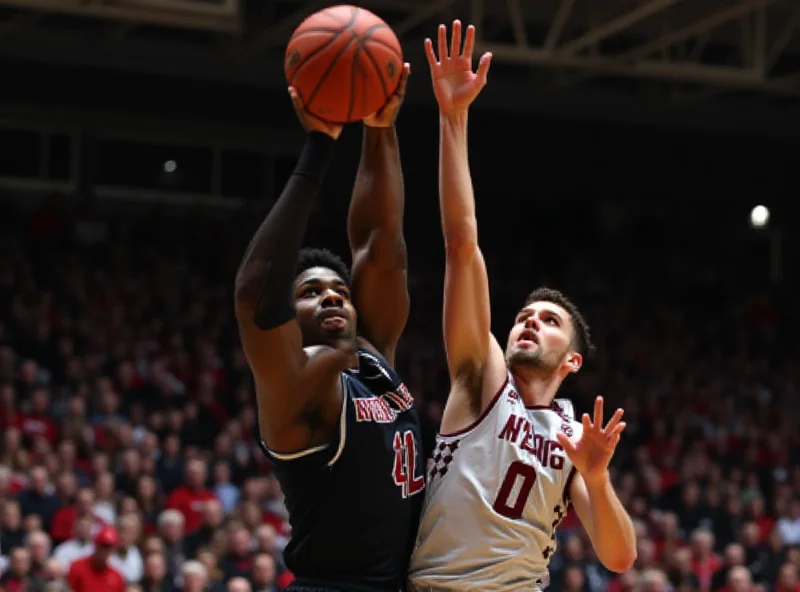 Two basketball players competing for a rebound during a game.