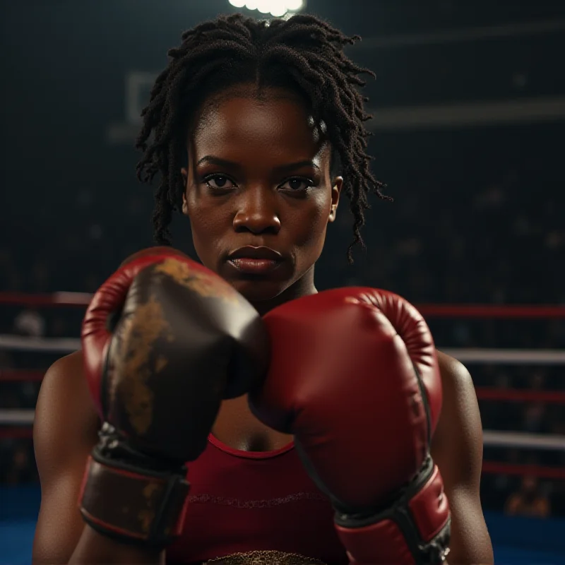 Cindy Ngamba posing in boxing gear with a determined expression.