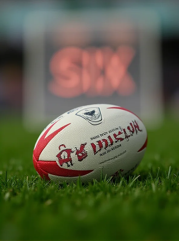 Close-up of a rugby ball with the Six Nations logo in the background.