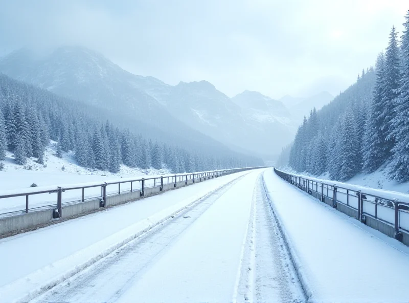 A digital painting of a bobsleigh track in Cortina d'Ampezzo, Italy, with snow-capped mountains in the background, under a cloudy sky. The track looks modern but isolated.