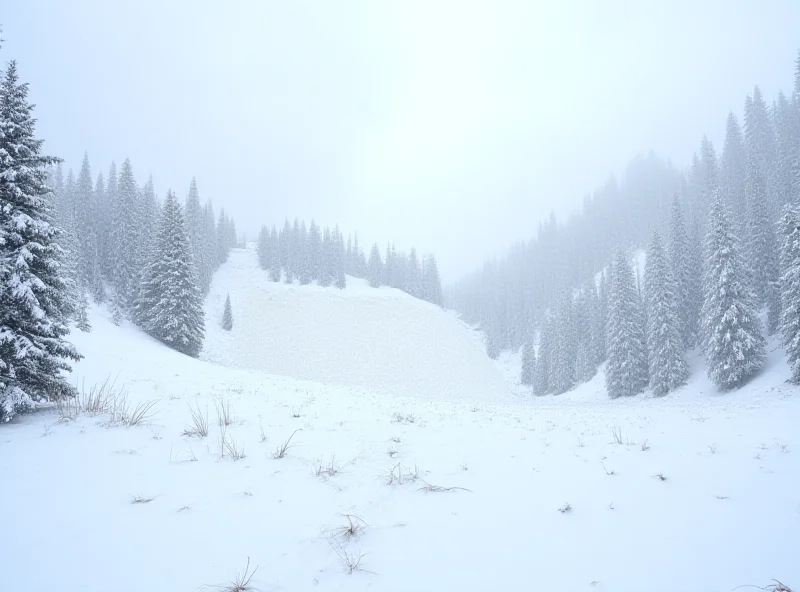 Snowy mountain landscape with avalanche debris