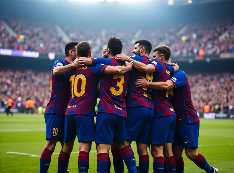 Barcelona players celebrating a goal during a match against San Sebastian