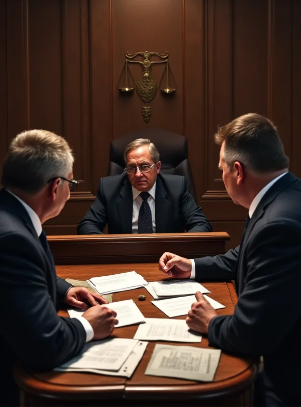 A courtroom scene with lawyers arguing a case