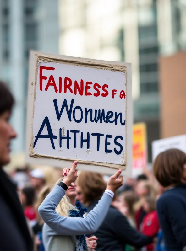 A protest sign about fairness in women's sports.