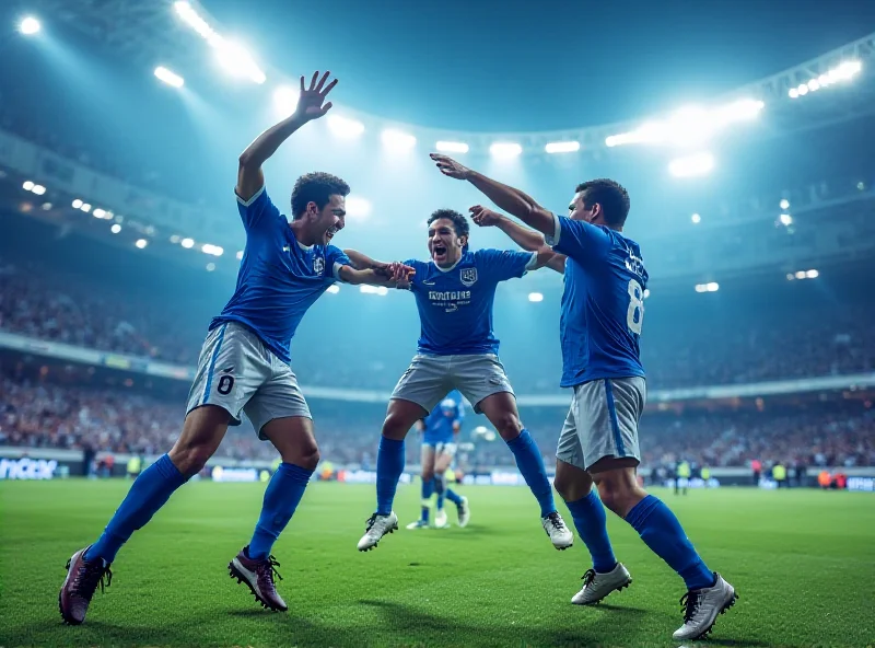 Yokohama soccer team celebrating a goal during a Champions League match.