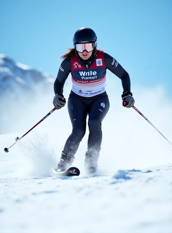 Emma Aicher skiing downhill during a race, wearing a German ski suit and helmet.