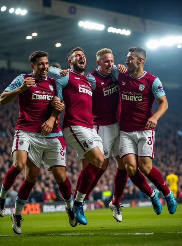 Aston Villa team celebrating a goal during a football match.