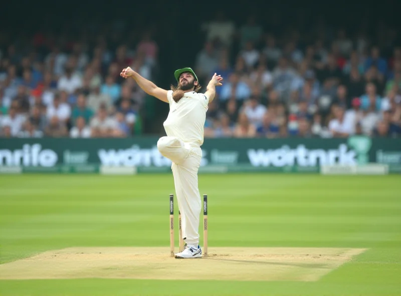 A tense moment during a cricket match, with a batsman facing a fast bowler.