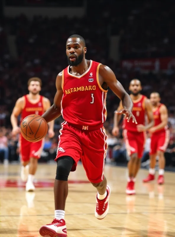 A basketball player dribbling the ball down the court during a game