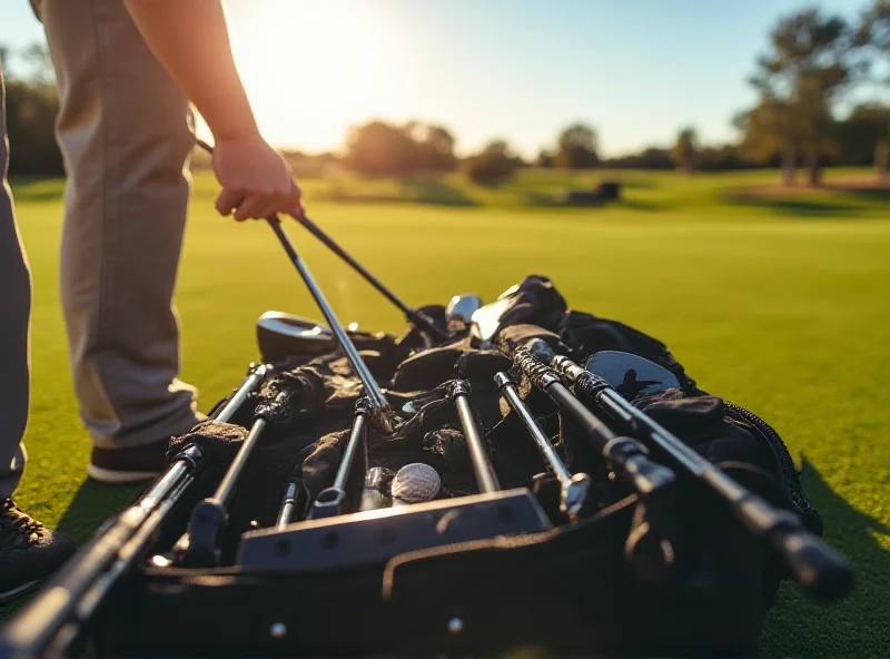 A golfer packing their golf clubs into a travel case in preparation for a trip