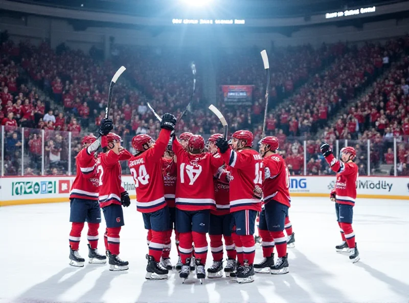 High school hockey players celebrating a goal