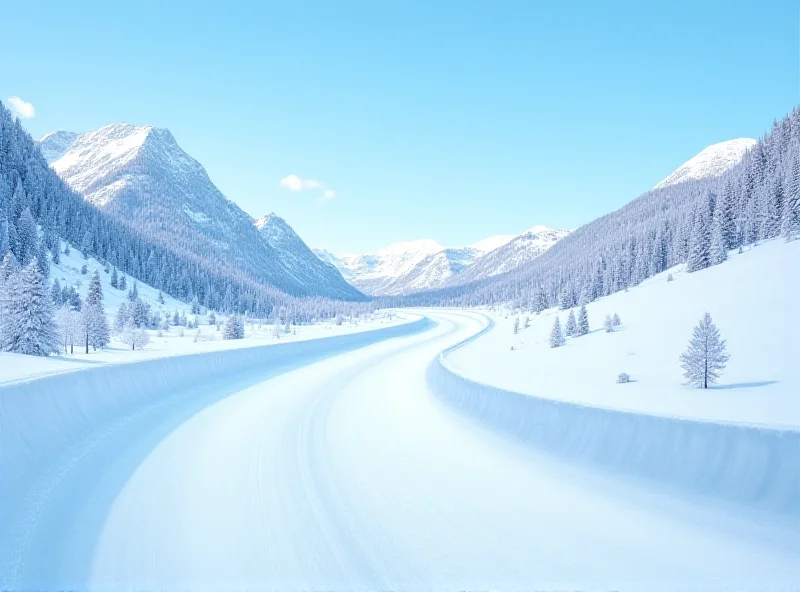 A bobsleigh track winding through a snowy mountain landscape.