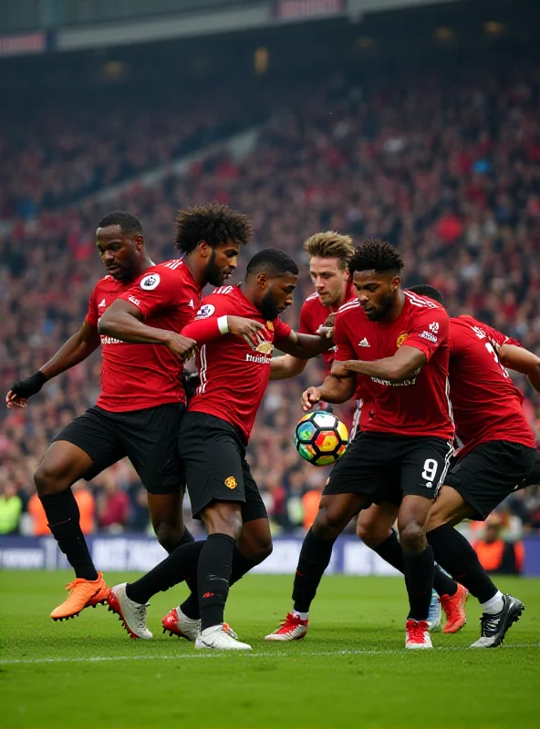 A dramatic moment from the Manchester United vs. Real Sociedad Europa League match, with players contesting the ball.