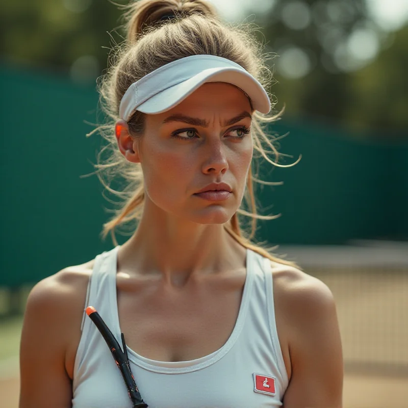 Alex Eala on the tennis court, looking disappointed after losing a point.