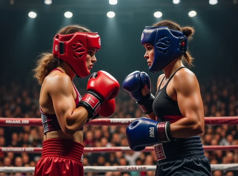 Two female boxers facing off in the ring