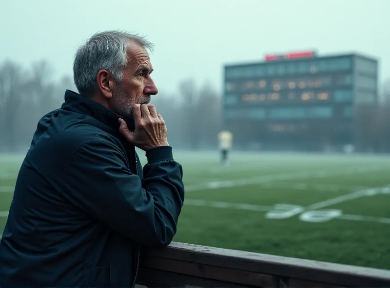 A digital illustration showing a football coach sitting on a bench looking thoughtfully at a football field, with a hospital building visible in the background.