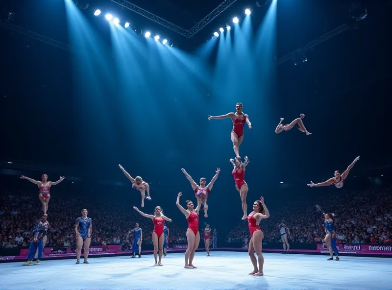 Gymnasts performing at the Artistic Gymnastics World Cup in Baku