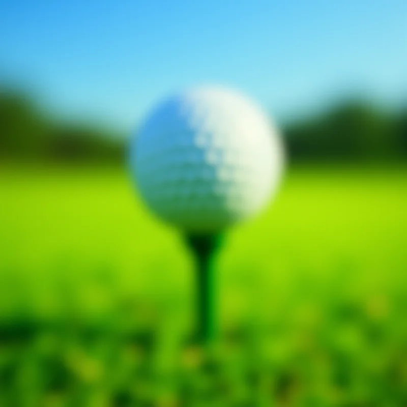 Close-up shot of a golf ball teed off on a sunny day, with a blurred green fairway in the background.