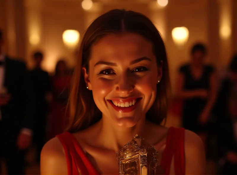 Ellie Simmonds smiling while holding her BAFTA award.