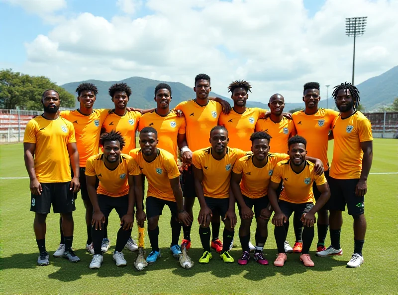 Team photo of the Laguna SAF vegan football team, posing on the field.