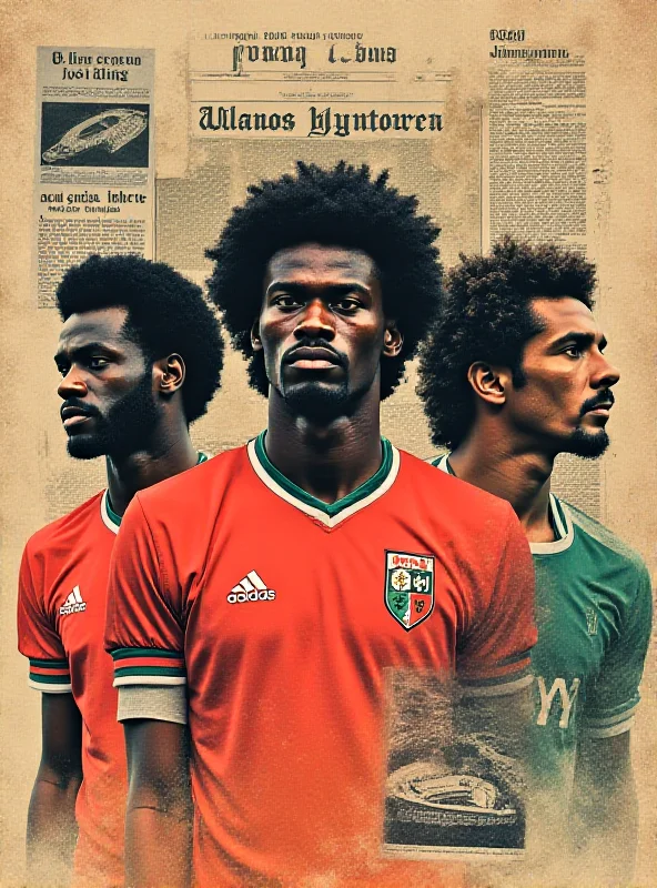 A vibrant collage showcasing Nené, Pelé, and Gigi Riva, set against a vintage football background