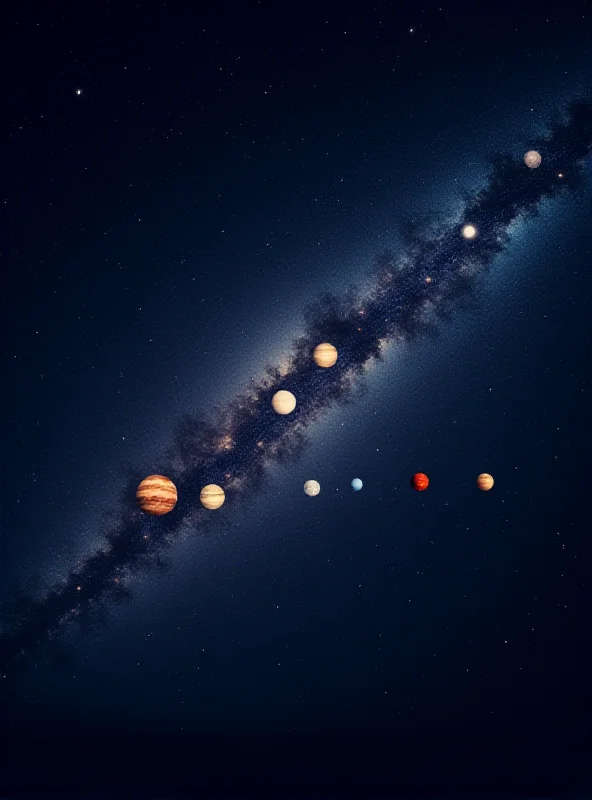 Digital illustration of a planetary alignment in the night sky