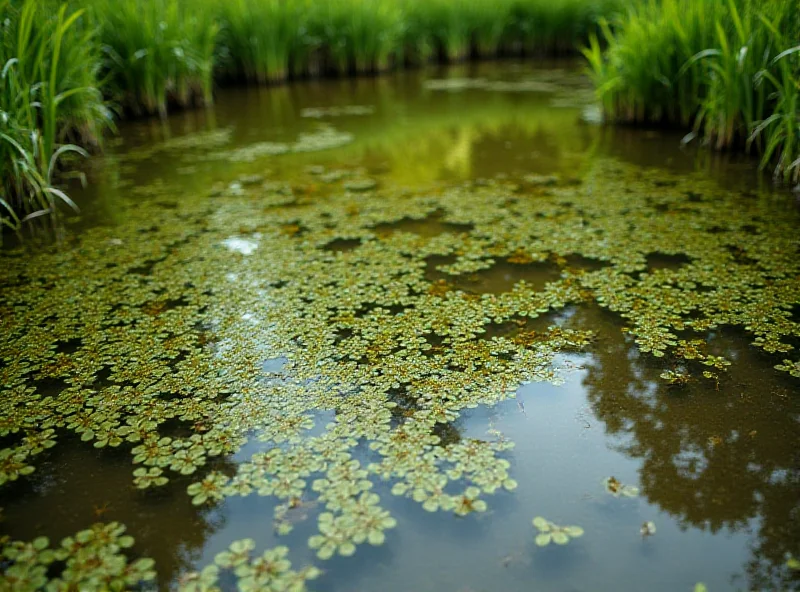 Photograph of an invasive species in a pond in Warsaw