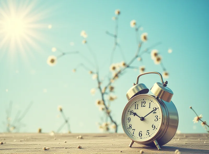 Vintage clock with hands moving forward against a bright, sunny background.