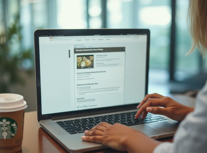 A person taking an online quiz on a laptop with a Starbucks coffee cup next to it.