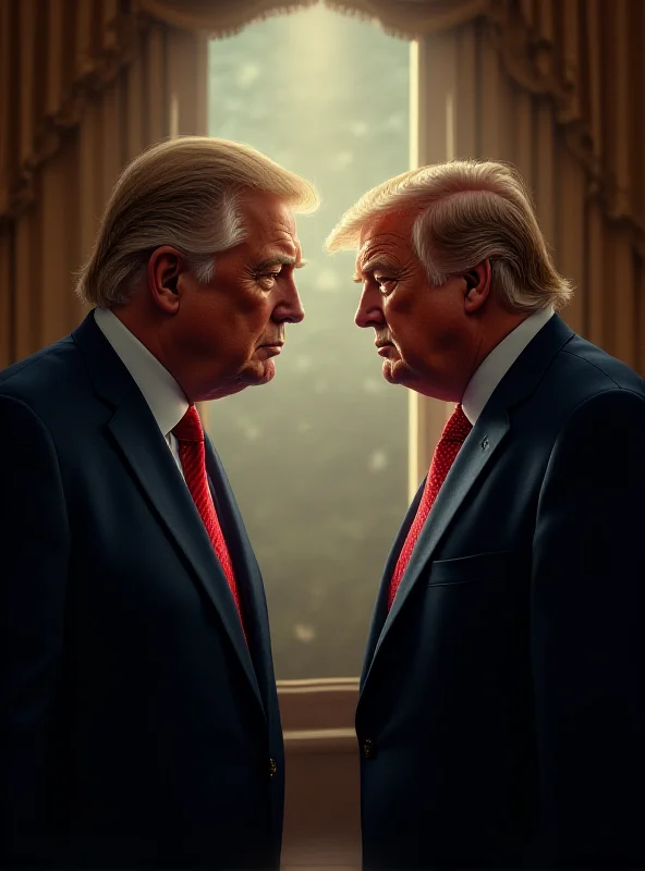 A digital artwork depicting Donald Trump and Volodymyr Zelenskyy in a tense face-off inside the Oval Office, with subtle hints of political division.