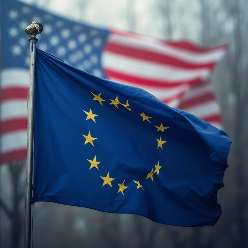 European Union flag with a faded American flag in the background, symbolizing the Western alliance.