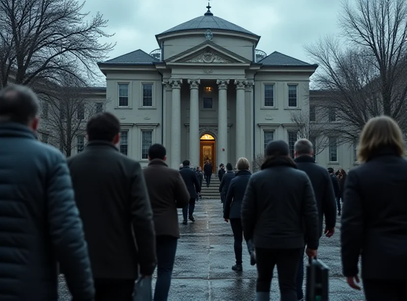 Exterior of a courthouse during an inquest hearing.