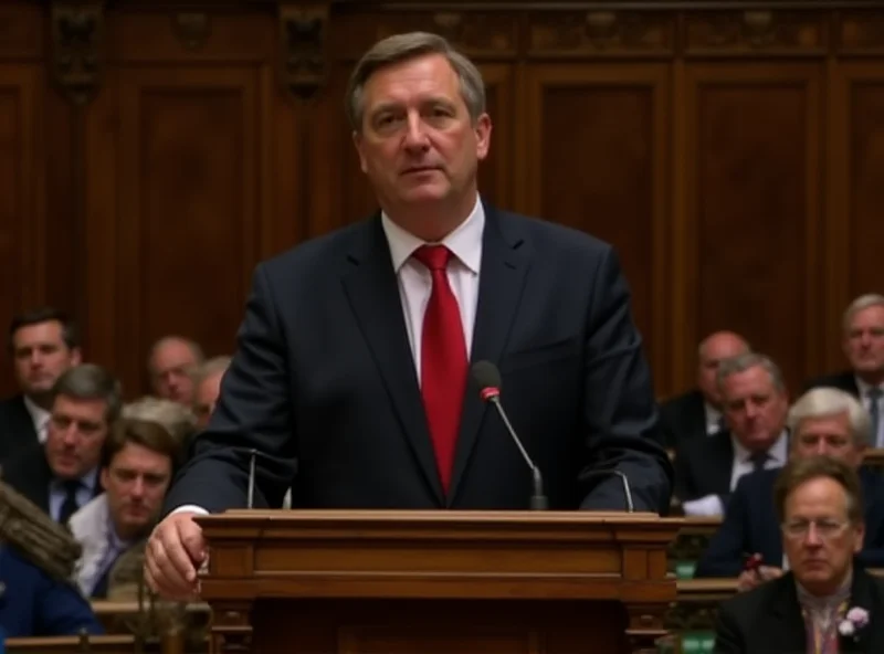 Keir Starmer speaking at a podium during a parliamentary session in the UK