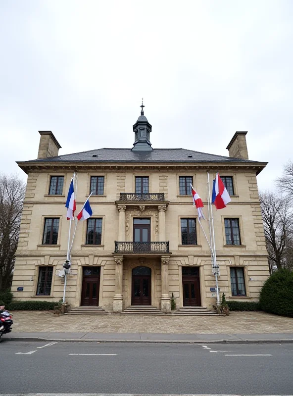 French courthouse with flags