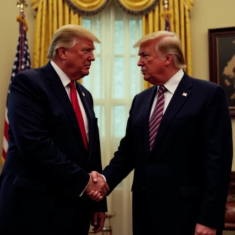 Donald Trump and Keir Starmer shaking hands in the Oval Office, with serious expressions on their faces.