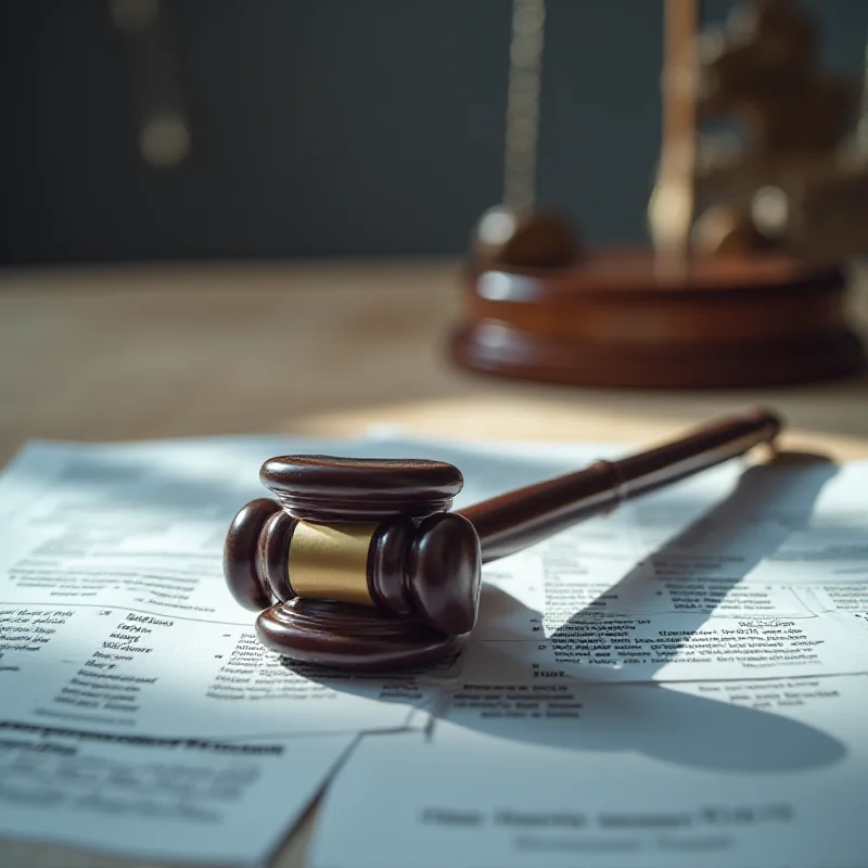 A close-up of a gavel resting on a stack of documents, symbolizing legal agreements and negotiations.