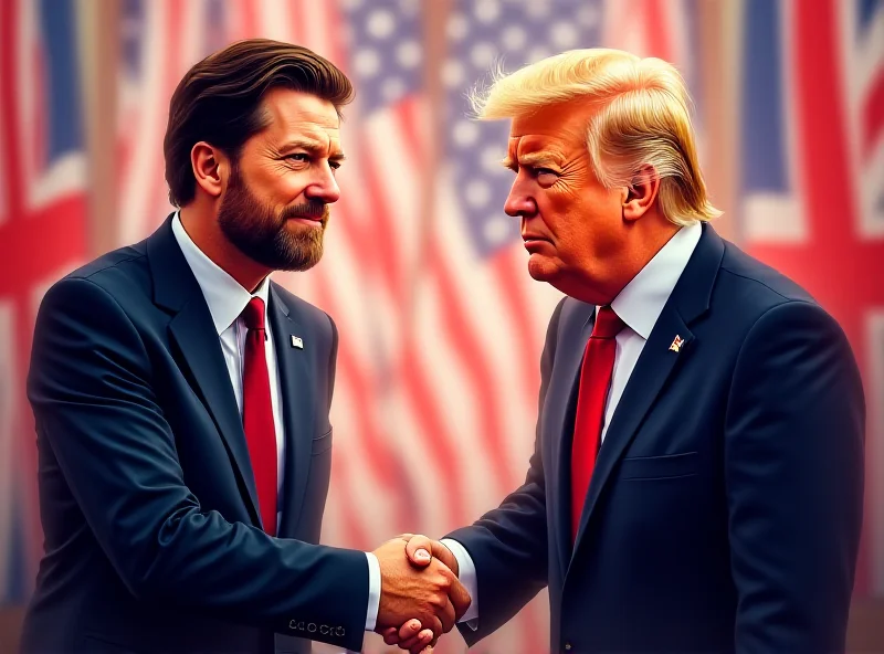 Illustration of Keir Starmer shaking hands with Donald Trump, with the UK and US flags in the background, in a slightly caricatured style.