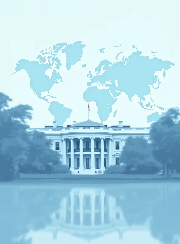 A digital illustration depicting the White House with a subtle overlay of a world map, highlighting the interconnectedness of global politics and international relations.