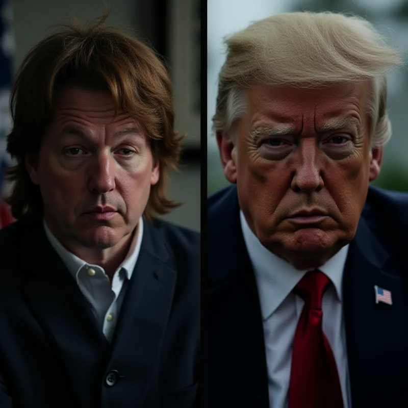 A split image. On the left, a concerned Keir Starmer. On the right, a stern Donald Trump. The background is blurred but suggests the White House.