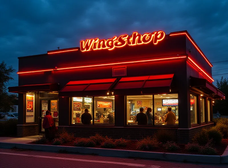 Wingstop restaurant exterior at dusk