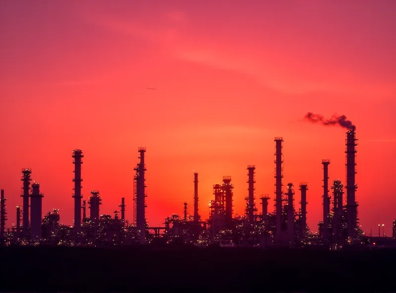 Oil refinery at sunset.