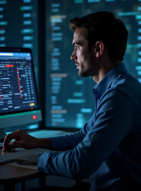 Close up of a person analyzing stock market data on a computer screen.