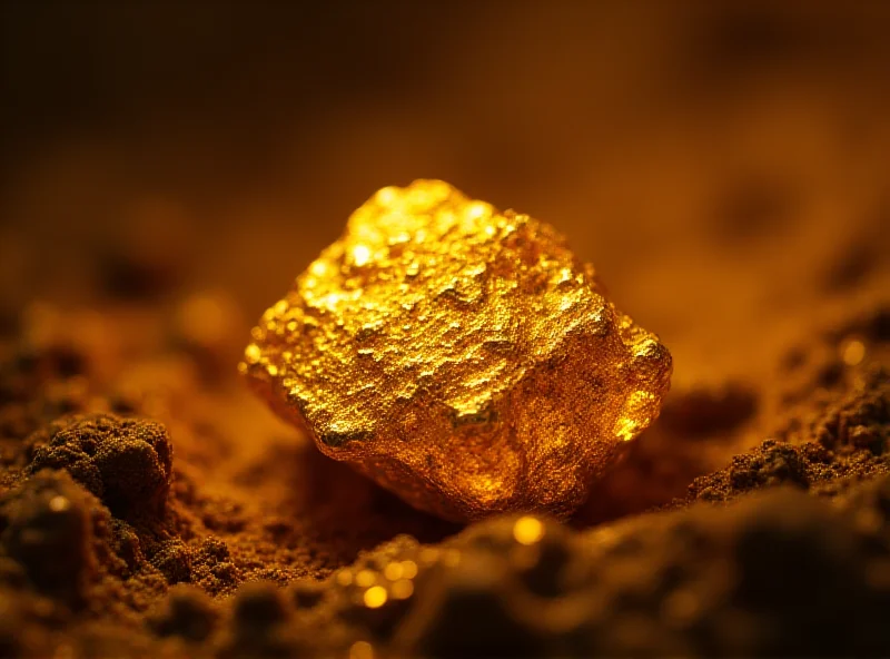 A close-up of a gold nugget, symbolizing mining and investment.