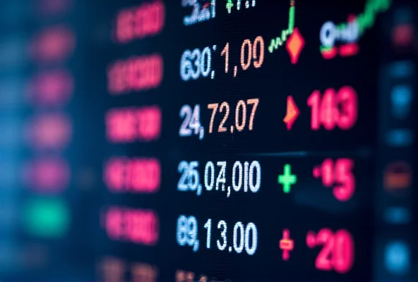 Image of a stylized stock ticker scrolling across a digital display, representing the constant flow of market information.