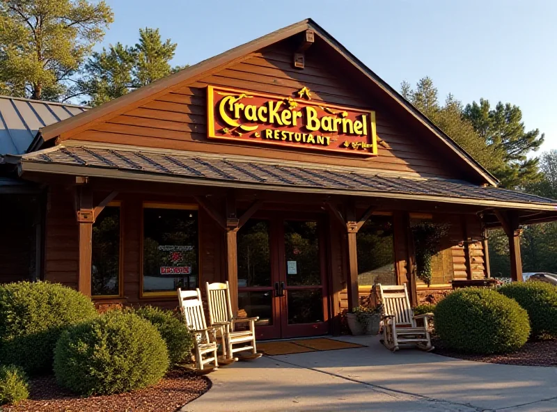 Exterior of a Cracker Barrel restaurant with its iconic sign