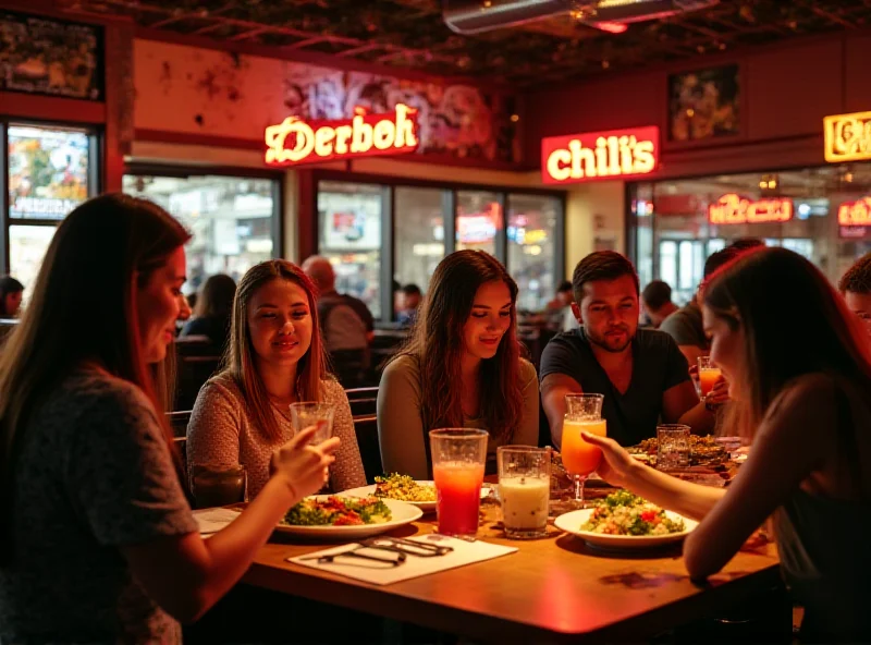 A bustling Chili's restaurant with happy customers enjoying their meals.