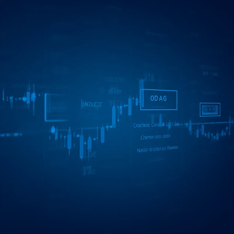 A stylized stock market ticker tape displaying various company symbols and fluctuating numbers.