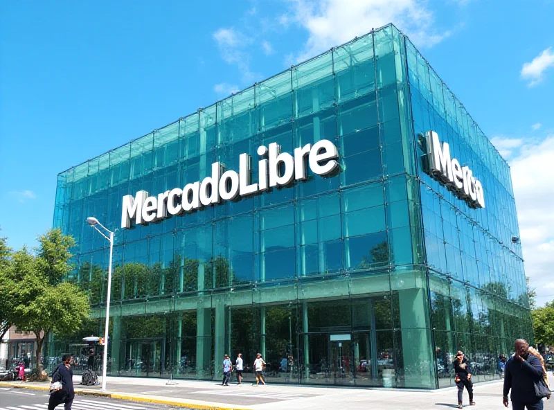 The MercadoLibre logo displayed prominently on a building in Latin America.