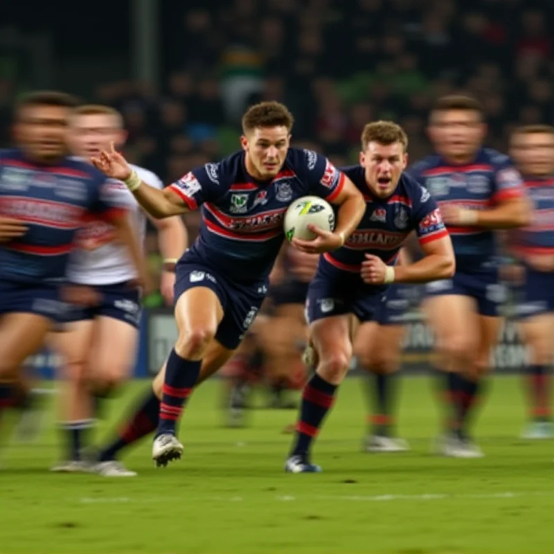 Action shot of a Super League rugby match between Hull FC and Leigh Leopards, players tackling each other vigorously.